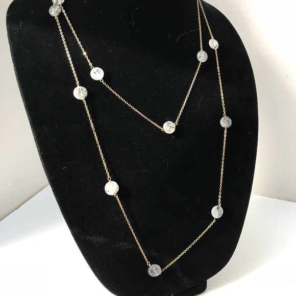 Vintage Jewelry - Rutilated Quartz Bead & Gold Long Necklace